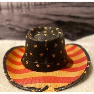 Vintage Black American Flag Straw Hat Cowboy/ Cowgirl Unisex New With Tags